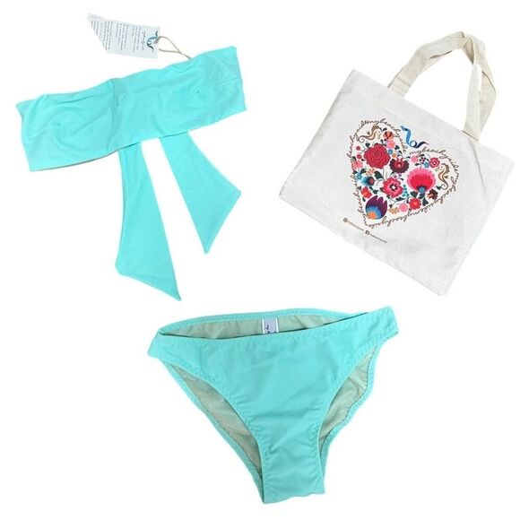 MYBEACHYSIDE Turquoise Tie-back Bandeau Bikini Set - Size 1 - NWT - Picture 3 of 3